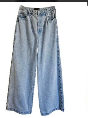 House of Harlow 1960 Studded Wide Leg Jeans Light Wash Denim 32” Waist